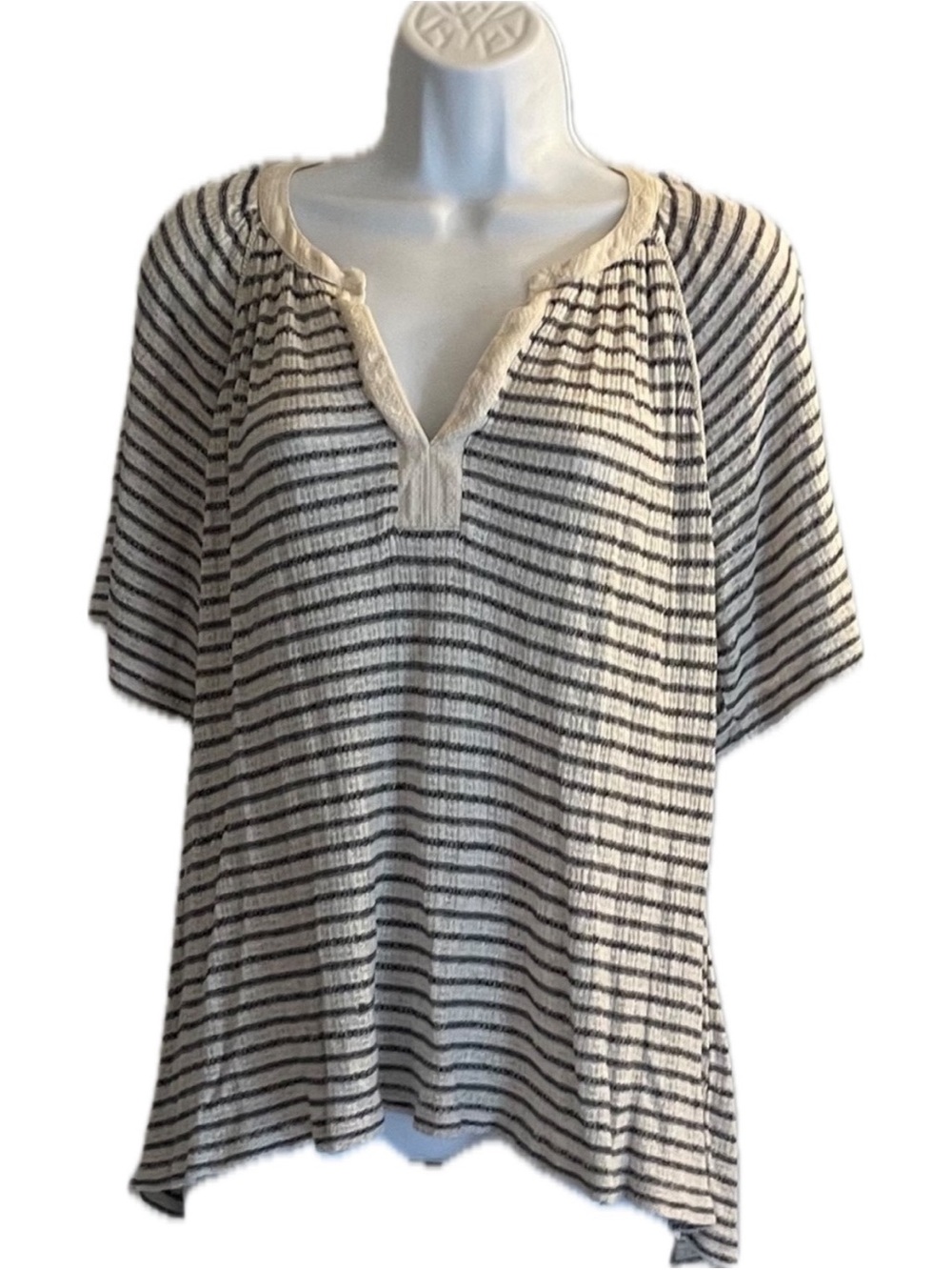 Striped Knit Short Sleeve Top - Blue & Cream